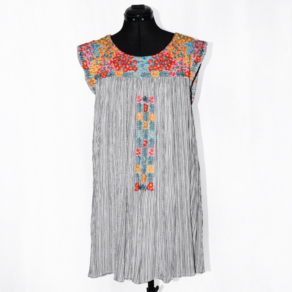 Floral Embroidery Boho Dress Flutter Sleeves
